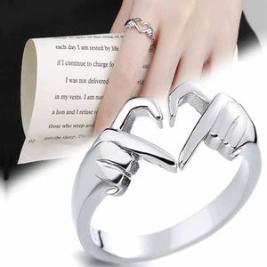 Silver Geometric Palm Love Gesture Couple Hands Than Heart Finger Thumb Ring