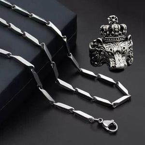 Silver plated chain with silver plated KGF LION shape adjustable ring combo set Rhodium Plated Stainless Steel Chain