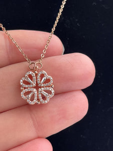 Four Love Hearts Pendant Necklace rose  Diamond Leaf Clover Heart Necklaces