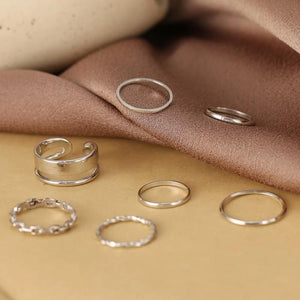 Silver Plated Trending Ring Set For Women (7 Pcs)