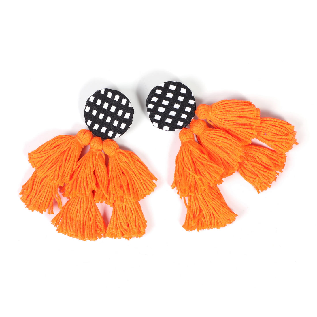 Black Earrings With Orange Tassels