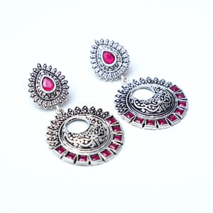 Pink Stone Chand Bali Earrings