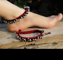 Thread Ghunghroo Anklets Pair (Black Red)