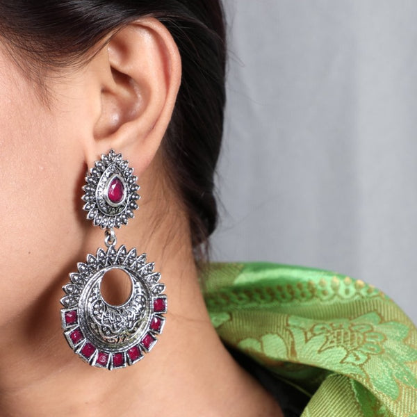 Pink Stone Chand Bali Earrings
